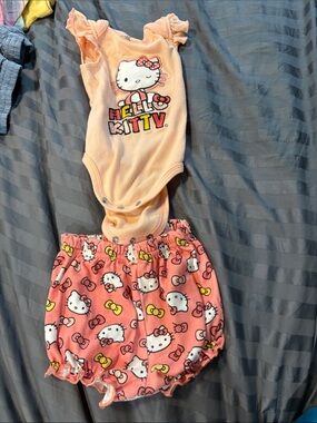 Hello Kitty Peach and Pink Ruffle Bodysuit with Printed Bloomers